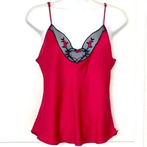 Silk Victoria’s Secret 90s Cami Vintage Red Black Mesh Roses Camisole Tank Top 🔥